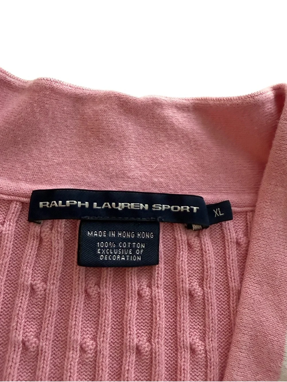 Ralph Lauren Sport Pink Cable Knit V-Neck Short Sleeve Sweater